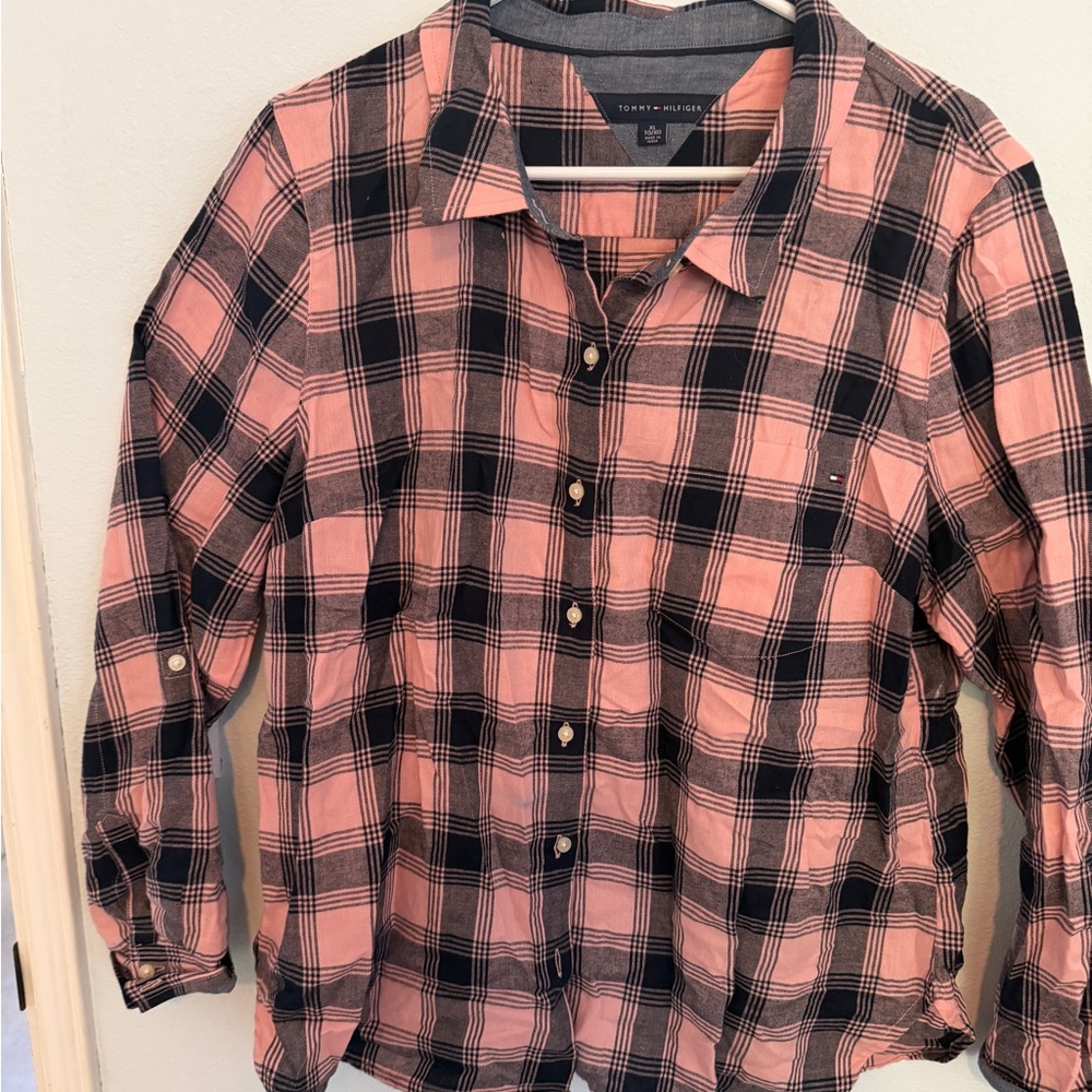 Tommy Hilfiger Pink and Black Checkered Shirt